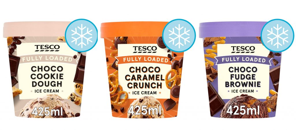 tesco fully loaded ice creams packaging
