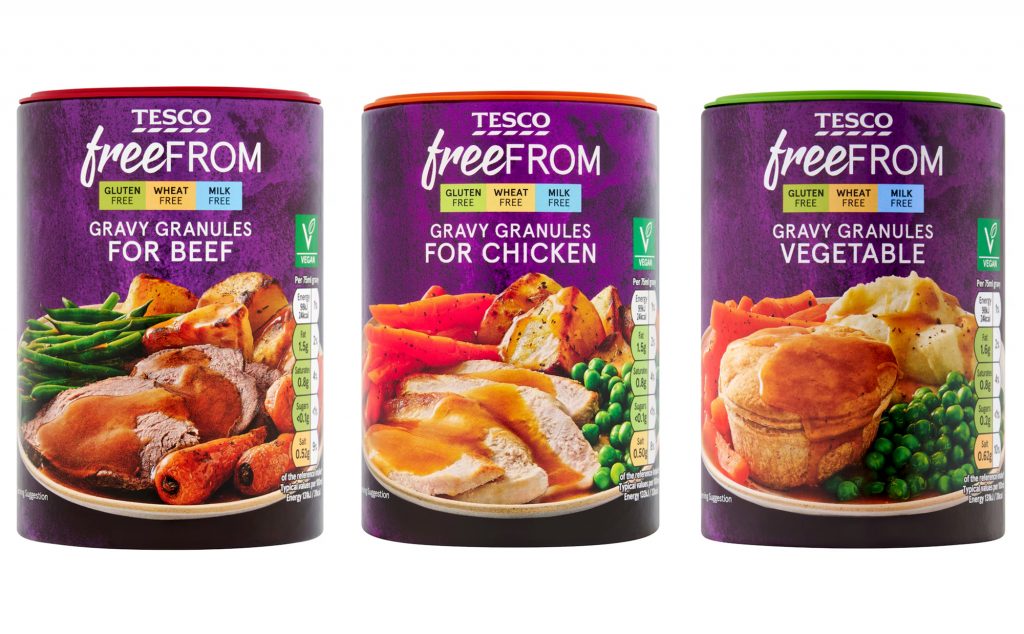 Tesco free from gravy packaging