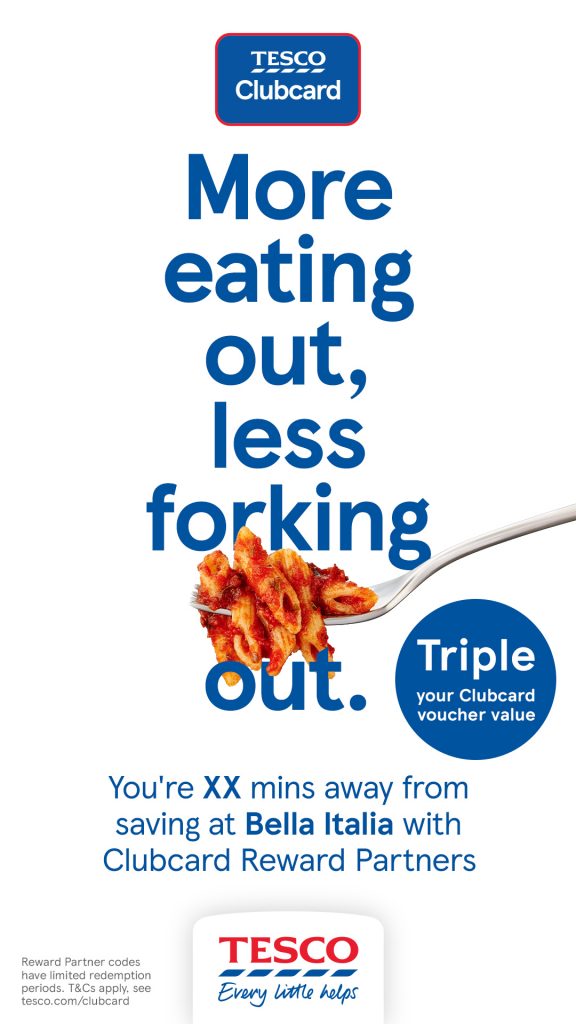 tesco clubcard promotion bella Italia restaurants penne pasta