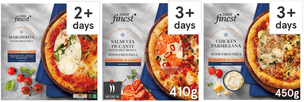 tesco finest Italian packaging range pizzas