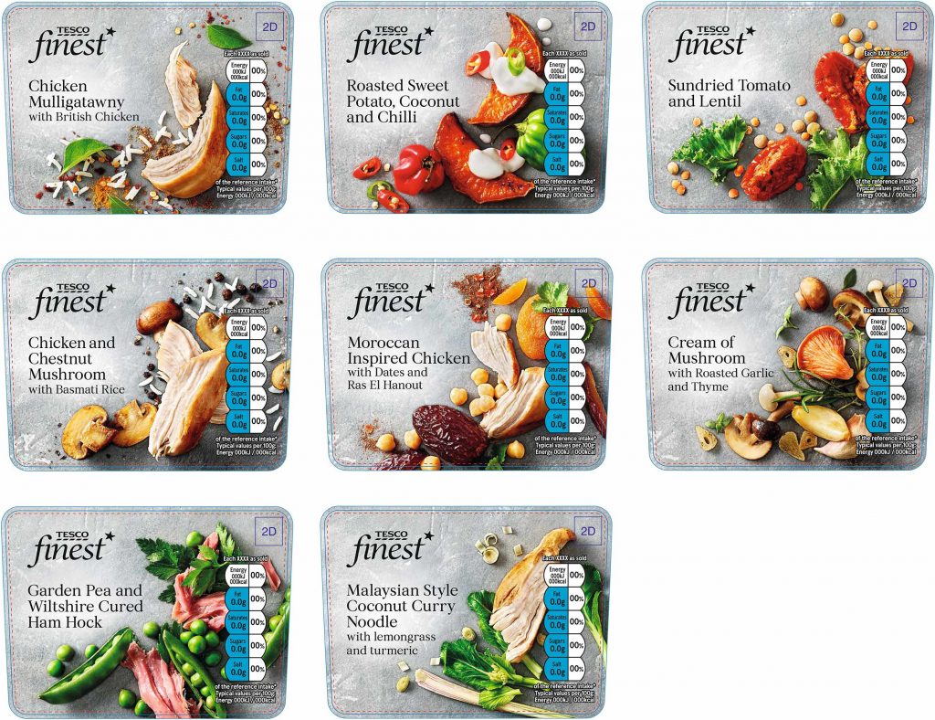 tesco finest packaging soup ingredient photography