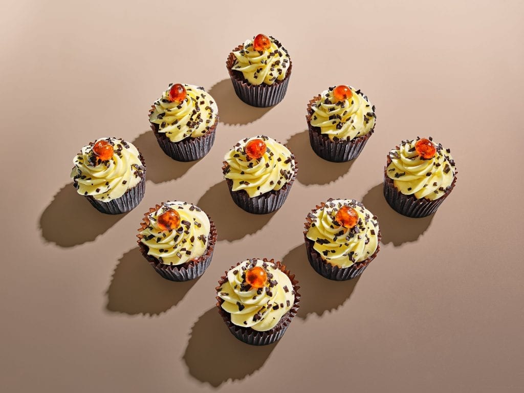 tesco cupcakes butterscotch with chocolate sprinkles and cherry