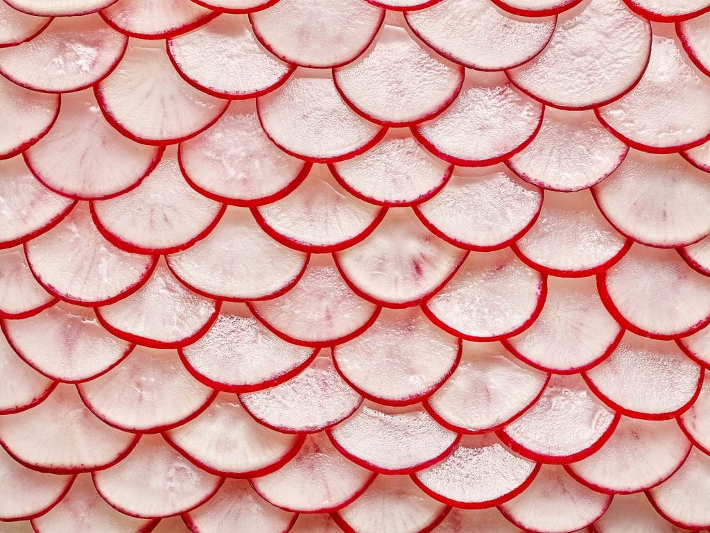 radishes arranged to look like fish scales
