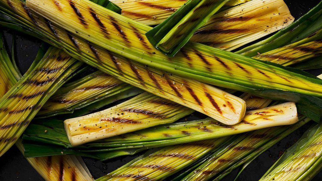 tesco quality seal griddled leeks macro image