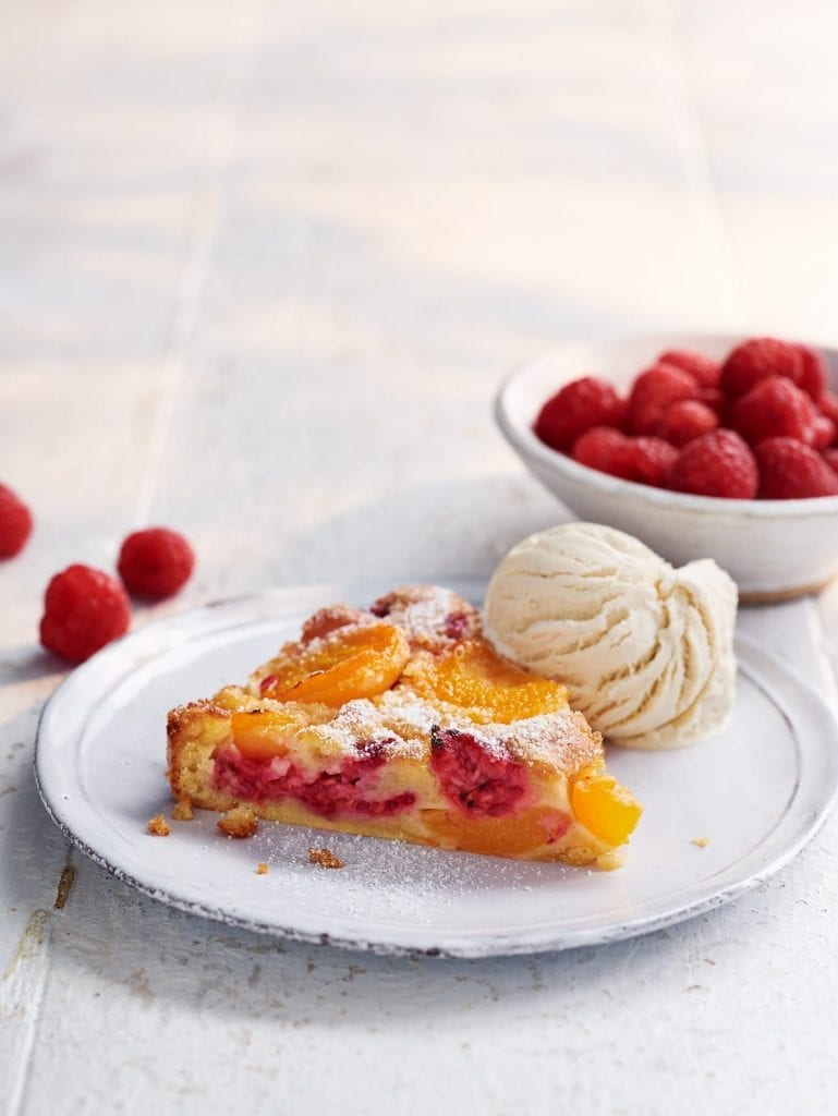 apricot raspberry clafoutis ice-cream raspberries