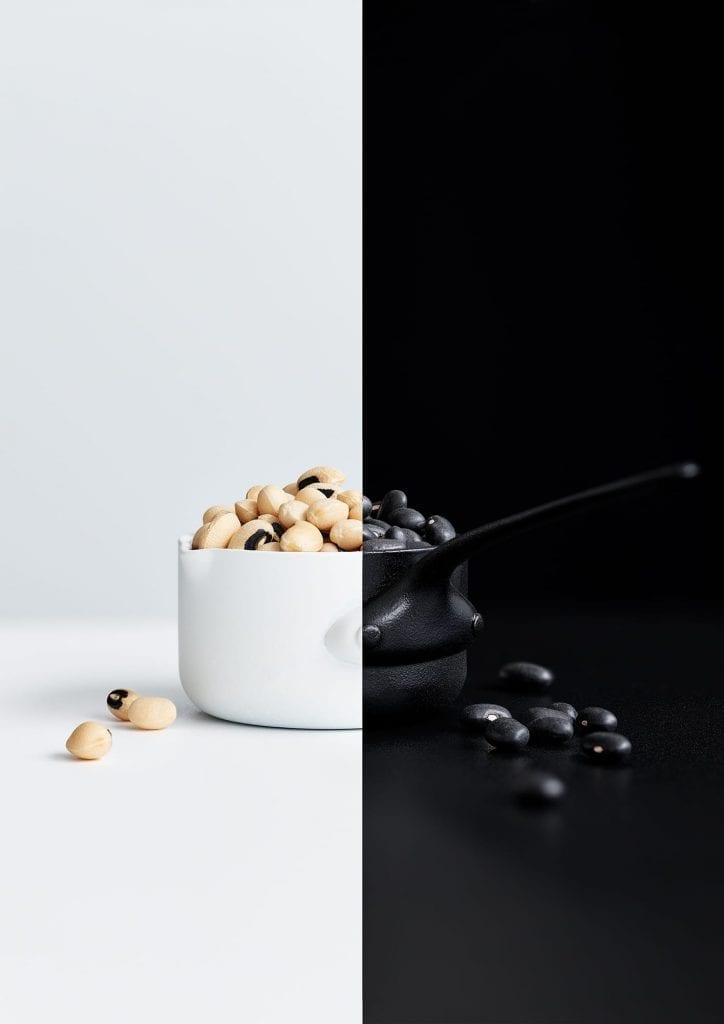 Black and white beans in a saucepan