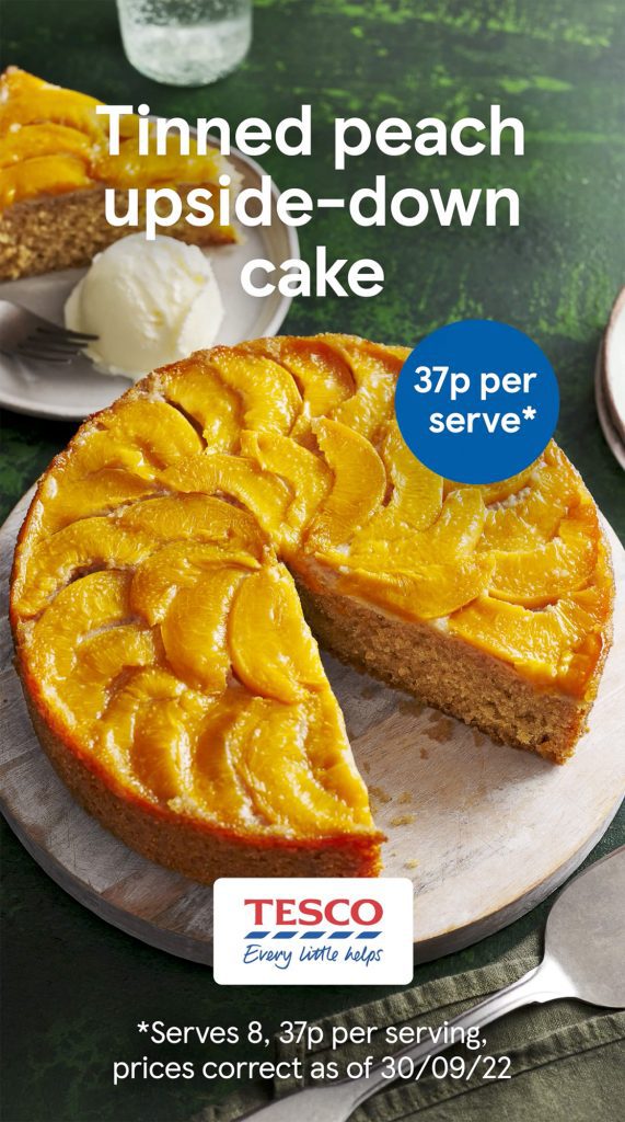 tesco tin can cooking peach upside down cake video