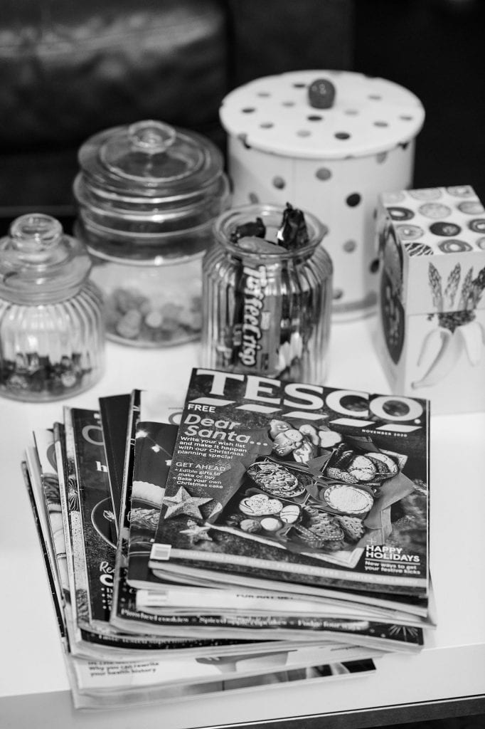 Food magazines and biscuit sweet jars at Gareth Morgans Food photography studio