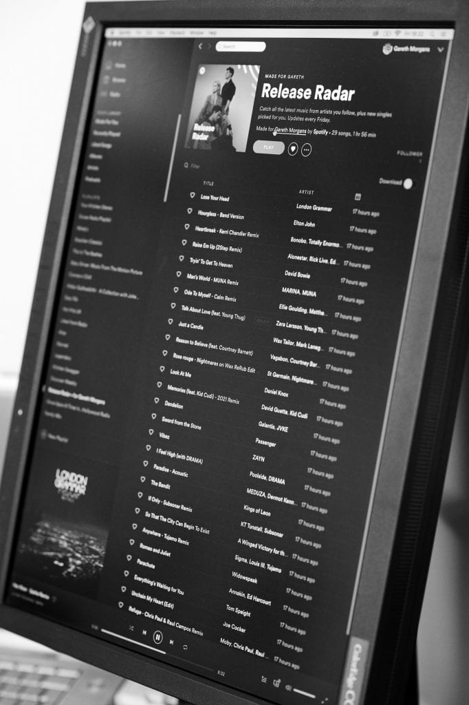 Spotify music station at gareth morgans food photography studio