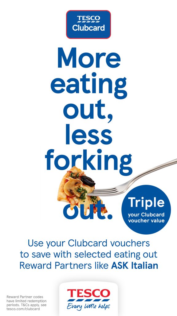 Tesco club card ask Italian pizza slice on fork